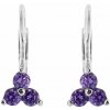 Strieborné náušnice sa tromi fialovými zirkóny
