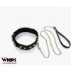 WHIPS Slave Collar with Studs and Leash, obojok s hrotmi a tromi D-krúžkami
