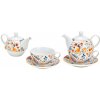 Čajník so šálkou a podšálkou s kvetinovým dekorom orange, porcelán (10031826 Porcelain teapot set with floral decor, colored 3 )