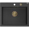 Mexen Elix granitový kuchynský drez 1-komorový 600 x 500 mm, čierny so škvrnami, zlatý sifón - 6525601005-76-G