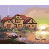 ZUTY Maľovanie podľa čísel - LABUTE, DOM A ZÁPAD SLNKA (D. RUSTY RUST) Rámovanie: vypnuté plátno na rám, Rozmer: 40x50 cm