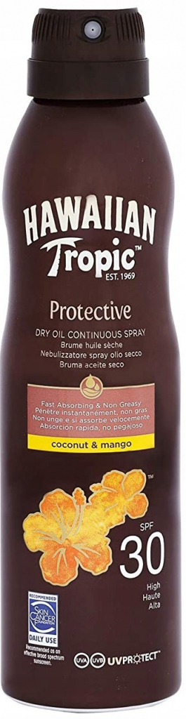 Hawaiian Tropic Protective vodeodolný ochranný suchý olej na opaľovanie Coconut & Mango SPF30 180 ml