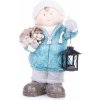 Postavička MagicHome Vianoce, Chlapček s lampášom a ježkom, keramika, 23x20x39,5 cm