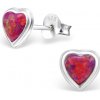 Strieborné náušnice napichovacie Srdiečka Opál červené