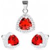 Šperky eshop - Set zo striebra 925, náušnice a prívesok, červený zirkónový trojuholník, číry lem R38.25