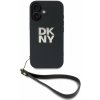 DKNY PU Leather Stack Logo Wrist Strap zadný kryt pre iPhone 16 Black