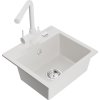 Mexen Milo, granitový drez 435x410x171 mm, 1-komorový a biela batéria Duero, biela, 6505-20-671600-20