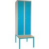 RAUMAN Kovová šatníková skrinka s lavičkou, 60 x 85 x 185 cm, cylindrický zámok modrá - ral 5012
