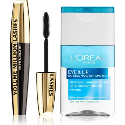 L’Oréal Paris L'Oréal Paris Volume Million Lashes Black riasenka predlžuje a zhusťuje mihalnice 9 ml + Skin Perfection dvojfázový odličovač na očné okolie a pery 125 ml