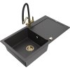 Mexen Leo, 1-komorový granitový drez 900x500x190 mm a drezová batéria Duo, čierna škvrnitá, 6501-76-671701-57-G