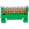 ELCON s.r.o. Mostík rozbočovací zelený 7 svoriek 16mm2, 230V 63A na DIN/TS35 lištu + pásik - PE 7cz
