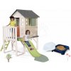 Set domček na pilieroch a pieskovisko so sedadlom House On Stilts Life Smoby rozšíriteľný s 1,5 m šmykľavkou s vodotryskom