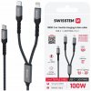 Nabíjací kábel SWISSTEN 2v1 USB-C / USB-C + LIGHTNING 100W 1,5M Čierny