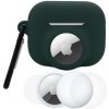 AppleKing 3v1 súprava silikónového obalu a ochrannej fólie na prednú a zadnú stranu pre AirPods Pro 3 / AirTag - tmavozelená - možnosť vrátiť tovar ZADARMO do 30tich dní