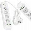 Predlžovací Kábel 4 zásuvky 1,5m NAPÁJACIA LIŠTA biela + 4x USB S VYPNUTÍM