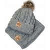 BABY NELLYS Zimná pletená čiapka s brmbolcom + komín, sivá, veľ. 104/116 Baby Nellys