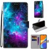 Peňaženkové kožené puzdro na Xiaomi Redmi 9C - Purple Green Starry Sky