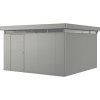 Plechový záhradný domček Biohort CasaNova 4x4 levé dvere 400x400 cm sivý kremeň metalický