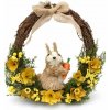 DECOLED Veľkonočný veniec na dvere 33 × 31 × 10 cm, prútie, žlté kvety a zajac s mrkvou, vonkajší