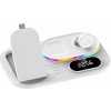 AppleKing 3v1 bezdrôtová nabíjačka s farebným podsvietením a hodinami pre iPhone / Apple Watch / Airpods - biela - možnosť vrátiť tovar ZADARMO do 30tich dní