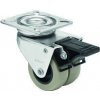 koliesko otočné zdvojené 50mm s brzdou, behúň polyuretán, nosnosť 100kg, doska