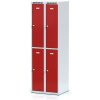 Alfa 3 Kovová šatníková skrinka s úložnými boxami, 4 boxy, 1800 x 600 x 500 mm, otočný zámok, červené dvere