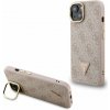 Guess PU 4G Strass Triangle Logo Stand Camera Frame MagSafe Zadní Kryt pro iPhone 13 Pink
