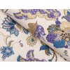 Bavlnená látka/plátno Sandra SA-539 Modro-fialové orientálne kvety na svetlo béžovom - šírka 160 cm