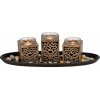 Nefertitis Súprava troch svietnikov z dreva a skla na podnose NF28655 - 13 x 14 x 39 cm