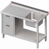 Stůl s jednokomorovým dřezem z pravé strany a blokem dvou zásuvek a policí 1000x700x850 mm | STALGAST, 980997100 inox