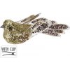 Dekorácia vtáčik na klipe zlatá 15cm