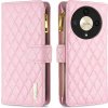 Peňaženkové kožené puzdro Diamond Zipper na Honor Magic6 Lite - Ružová
