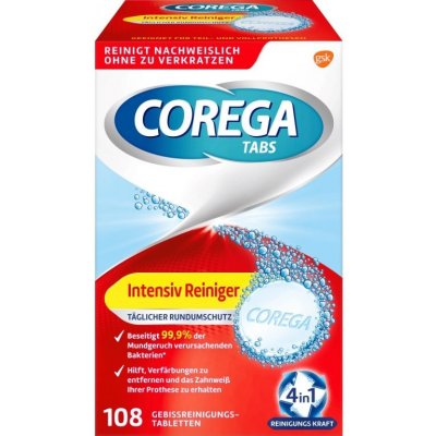 Corega tabs 4 in 1 tabletky na čistenie zubných náhrad 108 ks