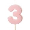 PartyDeco Sviečka narodeninová číslo 3, svetlo ružová 5,5 cm
