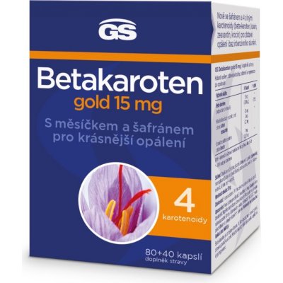 GS Betakaroten gold 15 mg kapsuly pre podporu opálenia 120 cps