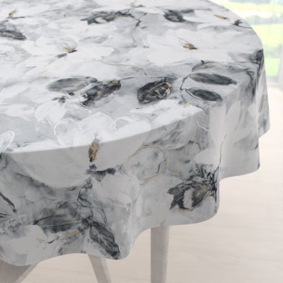 Biante Zamatový okrúhly obrus Tamara TMR-006 Designové kvety na sivom Ø 110cm