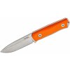 Lionsteel Fixed Blade Sleipner Steel stone washed, ORANGE G10 handle, leather sheath B41 GOR
