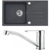 Alveus SET A515 Carbon 91 / Chróm SETA515 - Drez Granitový Galapagos 30 - 770x430mm, vanička 380x370x150mm, Carbon 91 + bateria Ruta, Chróm
