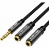 Audio kábel Vention Fabric Braided 3.5mm Male to 2x 3.5mm Female Stereo Splitter Cable 0.3m Black Metal Type (BBMBY)