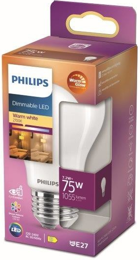 Philips LED žiarovka A60 E27 7,2 W 75 W 1055 lm 2200-2700 K stmievateľná