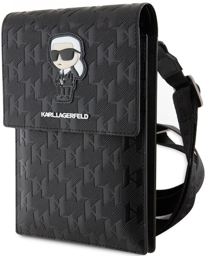 Púzdro Karl Lagerfeld Saffiano Monogram Wallet Phone Bag Ikonik NFT, čierne