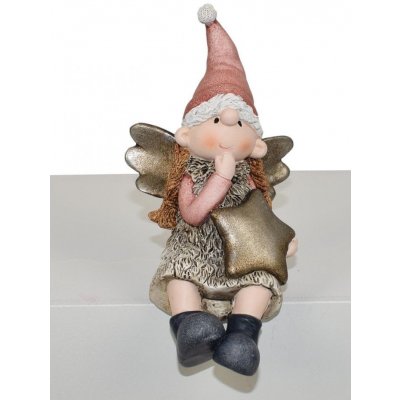 DUE ESSE Vianočný sediaci elf anjel s hviezdou 15 cm