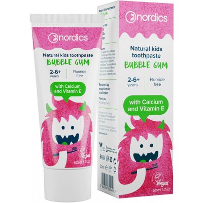 Nordics Detská prírodná Zubná pasta Bubble Gum, 50 ml