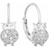 Strieborné náušnice visiace so zirkónom biela sova 11219.1