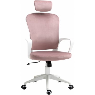 HOMCOM Kancelárska stolička Vinsetto s funkciou hojdania ergonomická otočná stolička s podrúčkami opierka hlavy výškovo nastaviteľná zamatový polyester ružová 63 x 64 x 118-128 cm