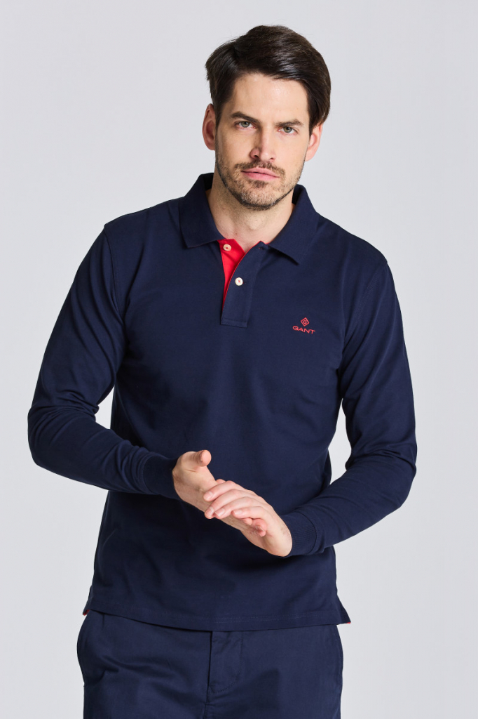 Gant polokošel\'a Contrast Collar Pique LS Rugger modrá