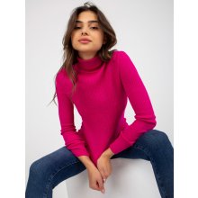 Fashionhunters Women's fuchsia striped sweater with turtleneck