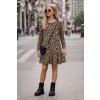 Fashionkids Dievčenské leopardie šaty s volánom, áčkový strih Farba: Bežová, Veľkosť: 158