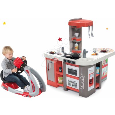 Smoby Set kuchynka elektronická Tefal Studio 360° XXL Bubble mrkvová a trenažér V8 Driver so zvukom a svetlom a opaskom