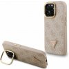 Guess PU 4G Strass Triangle Logo Stand Camera Frame MagSafe Zadní Kryt pro iPhone 15 Pro Max Pink